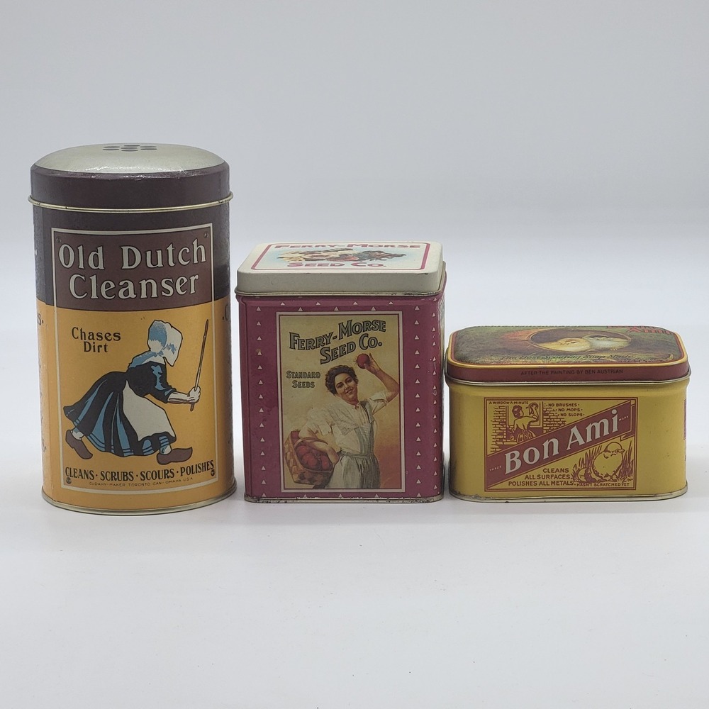 Vintage Lot Of 3 Collectible Reproduction Bristol Ware Metal Tins